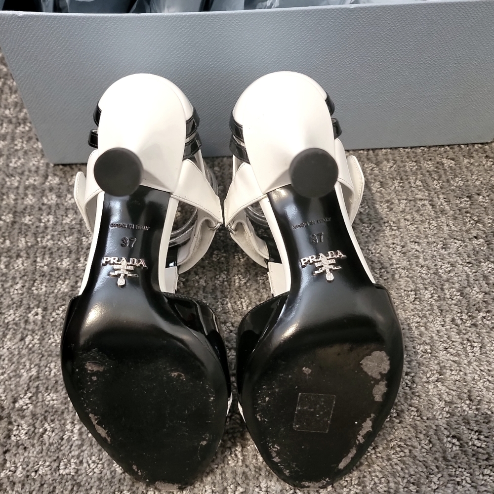 Prada Black and White Multi Ankle Straps Heel